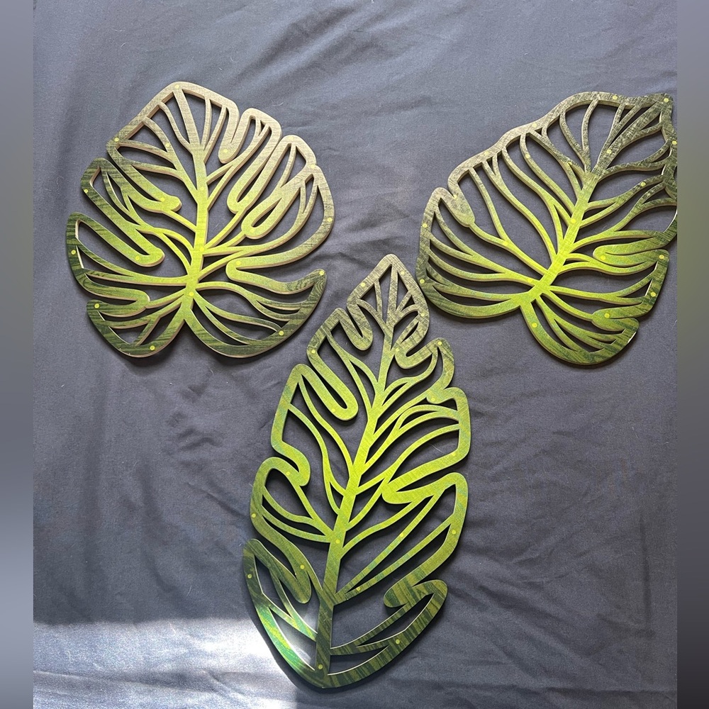Wall Art - 3 Pcs Wooden Palm Leaves.